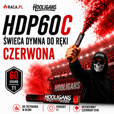 Świeca dymna do ręki czerwona HDP60C Hooligans Klasek T1 – intensywny czerwony dym 60 sekund