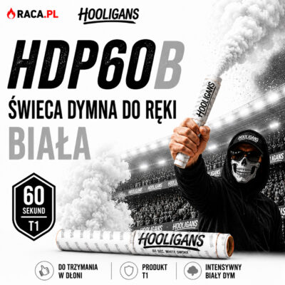 Świeca dymna do ręki biała HDP60B Hooligans Klasek T1 – intensywny biały dym 60 sekund