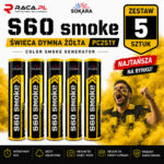 Żółte świece dymne S60 Smoke Yellow zestaw 5 sztuk z żółtym dymem i kibicem w tle – Sokara Raca.pl