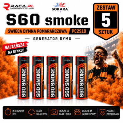 Zestaw 5 pomarańczowych świec dymnych S60 Smoke PC2S1O Sokara