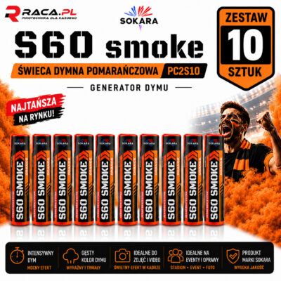 Zestaw 10 pomarańczowych świec dymnych S60 Smoke PC2S1O Sokara