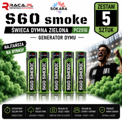Zestaw 5 świec dymnych zielonych S60 Smoke Sokara PC2S1G
