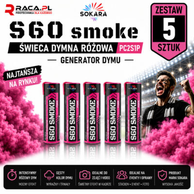 Zestaw 5 świec dymnych różowych S60 Smoke Sokara PC2S1P