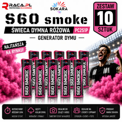 Zestaw 10 świec dymnych różowych S60 Smoke Sokara PC2S1P