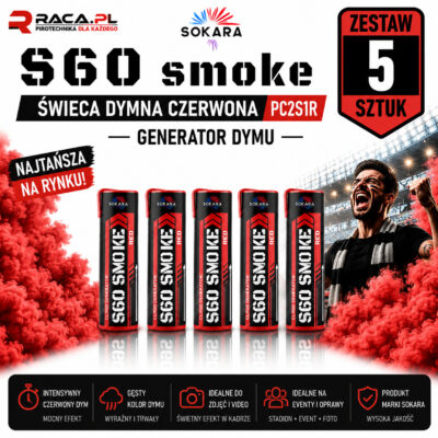 Zestaw 5 świec dymnych czerwonych S60 Smoke Sokara PC2S1R
