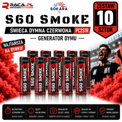 Zestaw 10 świec dymnych czerwonych S60 Smoke Sokara PC2S1R