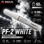 Raca meczowa PF-2 WHITE Pyrolife – biała flara stadionowa P1 z intensywnym białym światłem i efektem premium.