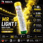 Raca flara żółta meczowa MR Light 1 Elios FDF – profesjonalna flara stadionowa P1 odpalana na draskę z intensywnym żółtym światłem.