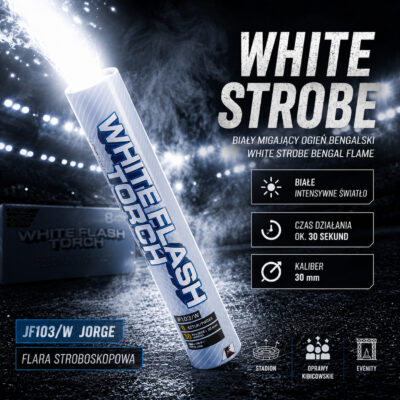 Flara stroboskopowa biała White Strobe JF103/W Jorge – biały migający ogień bengalski z intensywnym światłem stadionowym.
