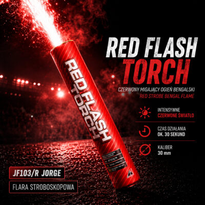 Flara stroboskopowa czerwona Red Strobe JF103/R Jorge – czerwony migający ogień bengalski z intensywnym światłem stadionowym.