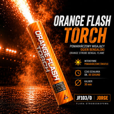 Flara stroboskopowa pomarańczowa Orange Strobe JF103/O Jorge – pomarańczowy migający ogień bengalski z intensywnym światłem stadionowym.