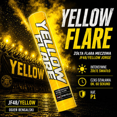 Flara żółta meczowa JF48 Yellow Jorge – intensywny żółty ogień bengalski stadionowy z mocnym światłem i klimatem ultras.
