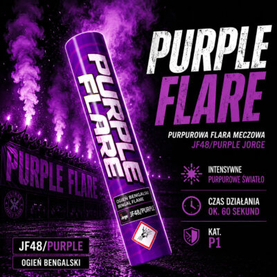 Flara purpurowa meczowa JF48 Purple Jorge – intensywny purpurowy ogień bengalski stadionowy z mocnym światłem i klimatem ultras.