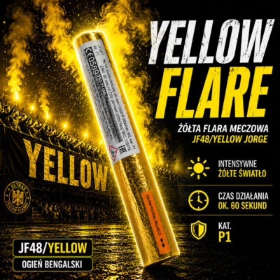 Flara żółta meczowa JF48/Y Jorge – intensywny żółty ogień bengalski stadionowy z mocnym światłem i klimatem ultras.
