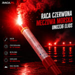 Raca czerwona meczowa morska UNO336 Elios z czerwonym światłem i dymem – profesjonalna raca ręczna RACA.PL