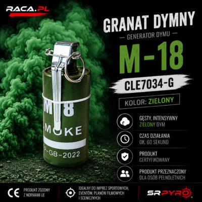 Granat dymny zielony M18 CLE7034-G SRPYRO – gęsty zielony dym i efekt stadionowy RACA.PL