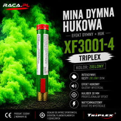 Mina dymna hukowa zielona XF3001-4 Triplex 30mm – intensywny zielony dym i efekt hukowy RACA.PL