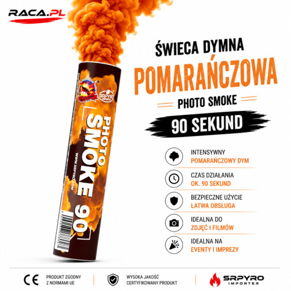 Świeca dymna pomarańczowa Photo Smoke CLE7038O SRPYRO – intensywny pomarańczowy dym do zdjęć, filmów i eventów RACA.PL