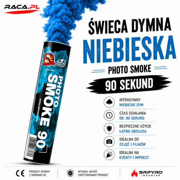 Świeca dymna niebieska Photo Smoke CLE7038B SRPYRO – intensywny niebieski dym do zdjęć, filmów i eventów RACA.PL