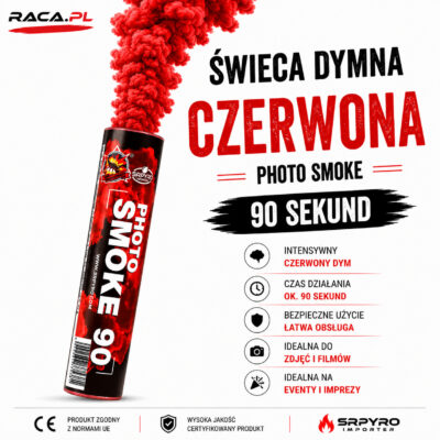 Świeca dymna czerwona Photo Smoke CLE7038R SRPYRO – intensywny czerwony dym do zdjęć, filmów i eventów RACA.PL