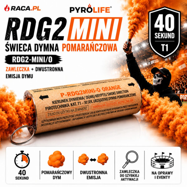Świeca dymna dwustronna pomarańczowa RDG2-MINI/O Pyrolife T1 z zawleczką – pomarańczowy dym 40 sekund