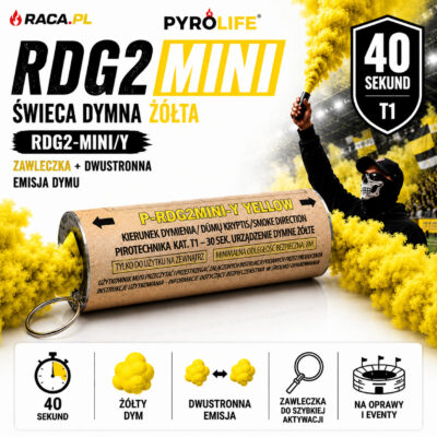 Świeca dymna dwustronna żółta RDG2-MINI/Y Pyrolife T1 z zawleczką – żółty dym 40 sekund