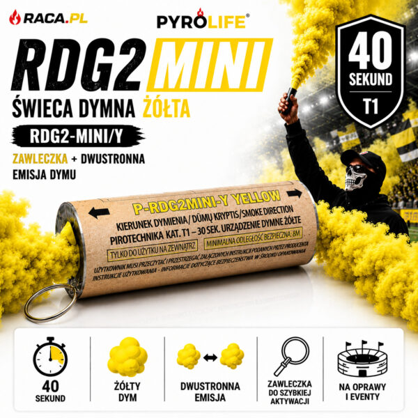 Świeca dymna dwustronna żółta RDG2-MINI/Y Pyrolife T1 z zawleczką – żółty dym 40 sekund