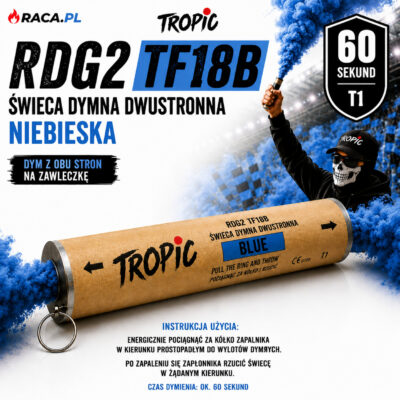 Świeca dymna dwustronna niebieska Blue RDG2 TF18B Tropic T1 na zawleczkę – niebieski dym 60 sekund