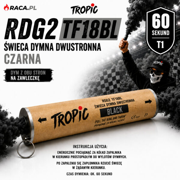 Świeca dymna dwustronna czarna Black RDG2 TF18BL Tropic T1 na zawleczkę – czarny dym 60 sekund