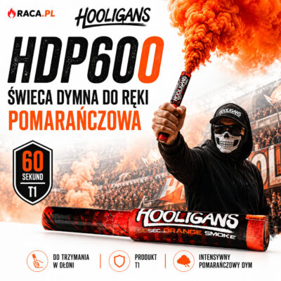 Świeca dymna do ręki pomarańczowa HDP60O Hooligans Klasek T1 – intensywny pomarańczowy dym 60 sekund