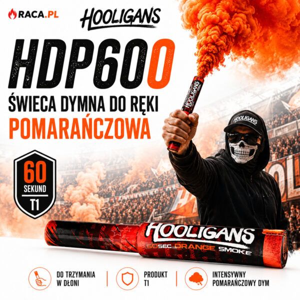 Świeca dymna do ręki pomarańczowa HDP60O Hooligans Klasek T1 – intensywny pomarańczowy dym 60 sekund