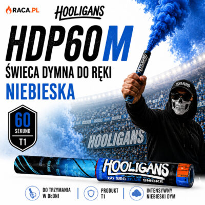 Świeca dymna do ręki niebieska HDP60M Hooligans Klasek T1 – intensywny niebieski dym 60 sekund
