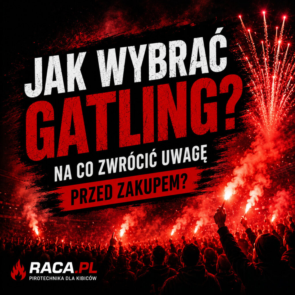 Jak wybrać gatling? Oprawa stadionowa z flarami i efektami pirotechnicznymi podczas nocnego widowiska