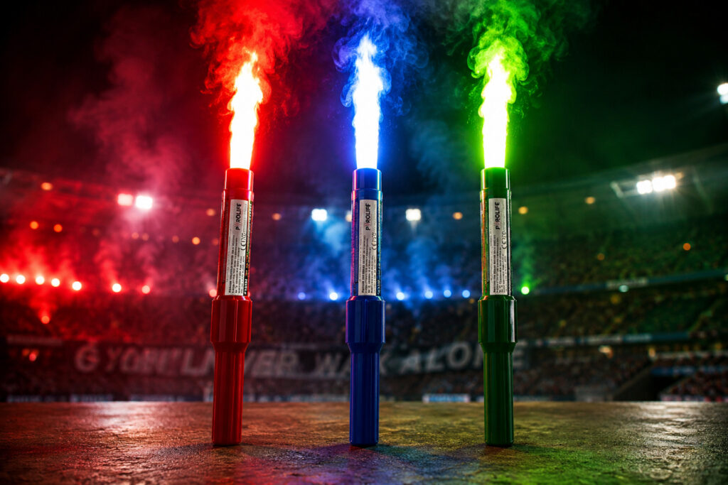 Najpopularniejsze race stadionowe PF-2 RED, PF-2 BLUE i PF-2 GREEN podczas oprawy stadionowej