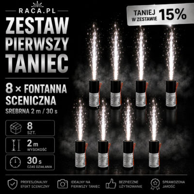 Zestaw Pierwszy Taniec 8 fontann scenicznych srebrnych 2 m 30 s Sokara PC2FS1