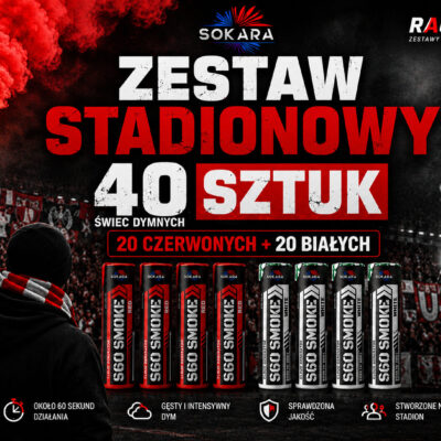 Zestaw stadionowy 40 świec dymnych S60 Smoke Sokara 20 czerwonych i 20 białych