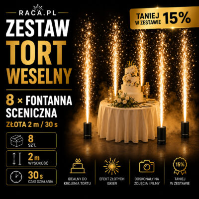 Zestaw Tort Weselny 8 fontann scenicznych złotych 2 m 30 s Sokara PC2FS2