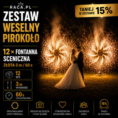 Zestaw Weselny Pirokoło 12 fontann scenicznych złotych 3 m 60 s Sokara PC2FS5 Golden