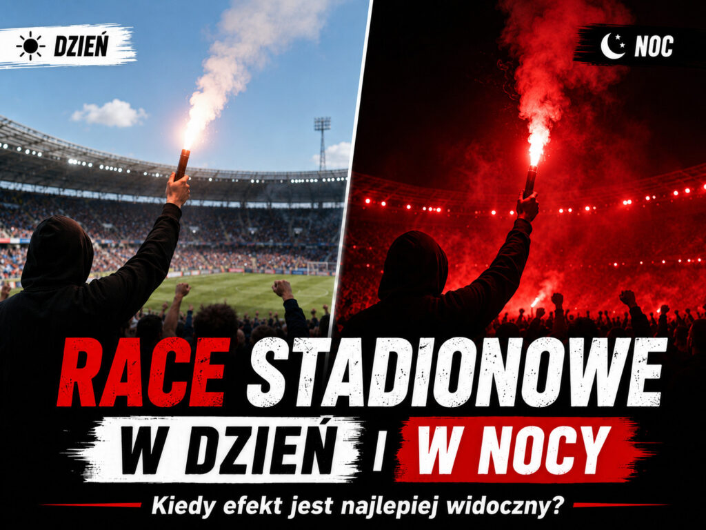 Porównanie efektu racy stadionowej w dzień i w nocy