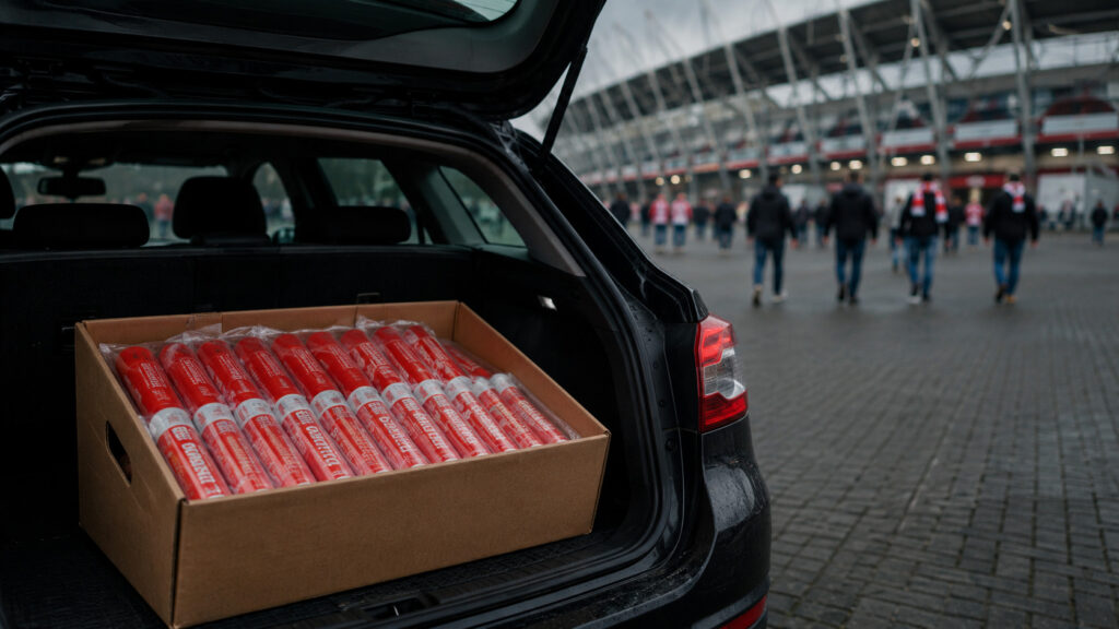 Race stadionowe zabezpieczone w kartonie podczas transportu samochodem